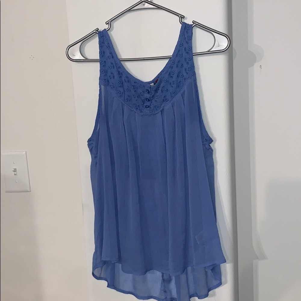Blue sheer blouse with flower details